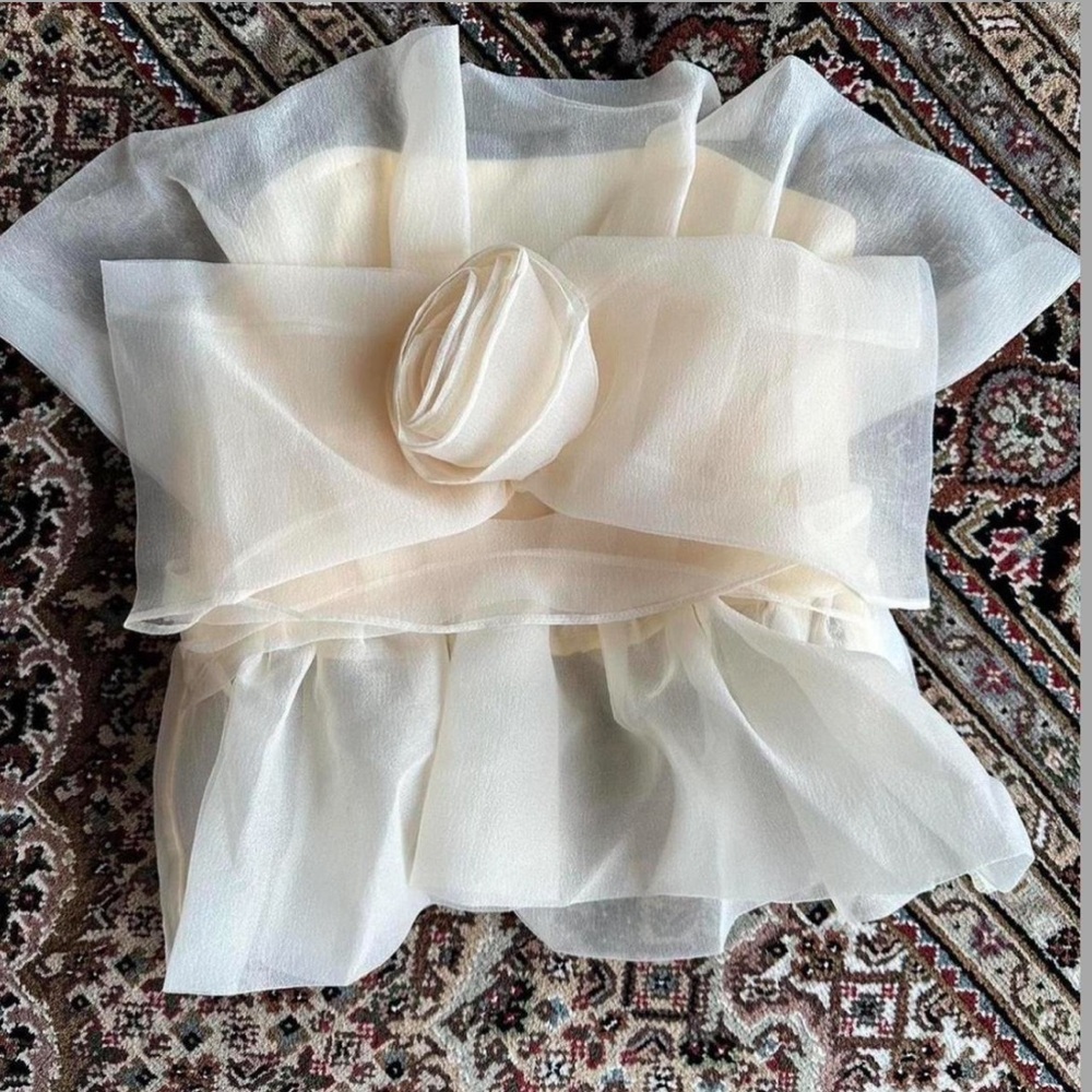 Organza Tulle Rose Strapless Top